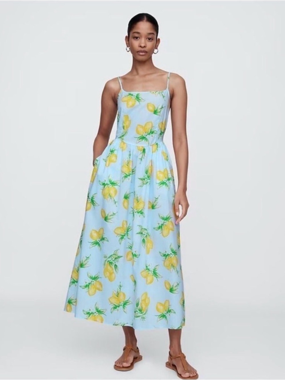 GAP Lemon-print Scoopneck Midi Dress size XS petite